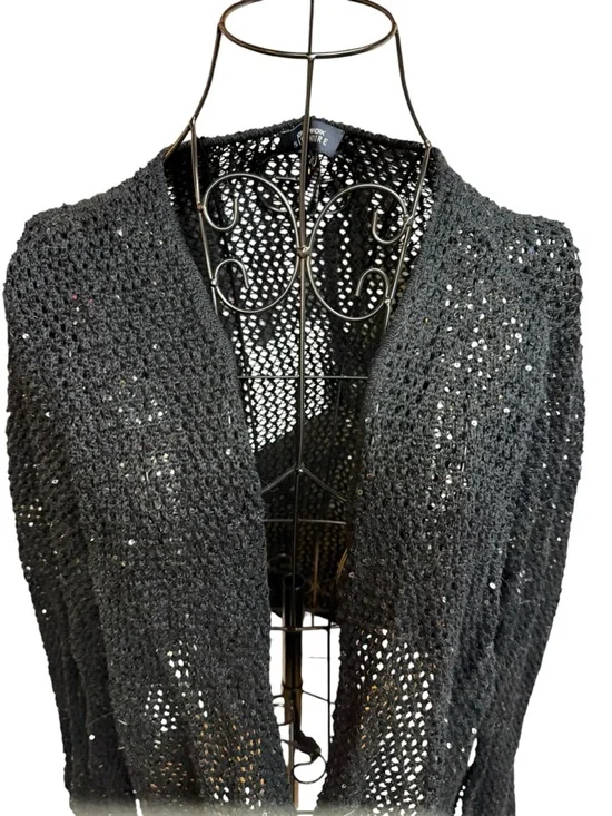 Jones New York Open-Front Black Glitter Crochet Cardigan - Picture 3 of 5